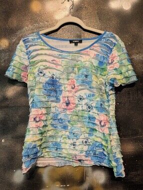 Elementz Pastel Blue Floral Ruffle Short Sleeve Top